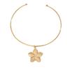 Elegant Gold Flower Pendant Choker Necklace with Versatile Plain Ring