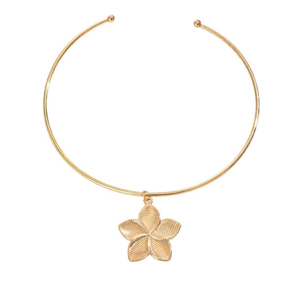 Elegant Gold Flower Pendant Choker Necklace with Versatile Plain Ring