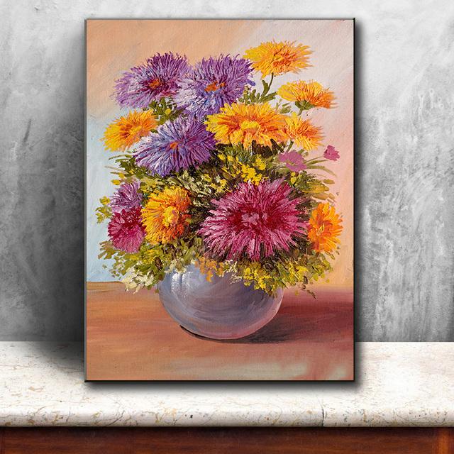 Abstract Bouquet of Flowers In Vase Oil Canvas Painting Posters and Prints Wall Art Pictures Living Room Home Decor No Frame