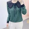 Frühling Neu Hanpai Damenmode Karomuster Lässig Puppenkragen Langarm Pullover Pullover Unterhemd Top