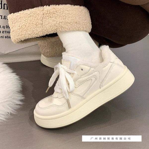 thick-soled little white shoes women's four-season velvet thermal shoes women's ins niche original women's shoes student board shoes