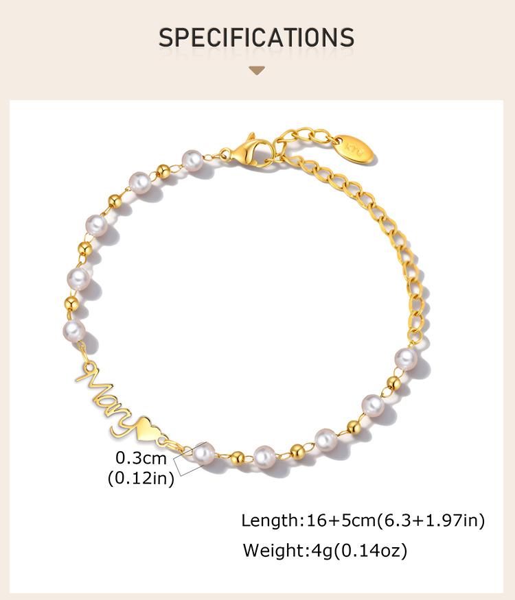 Customized Pearl Name Bracelet Waterproof Stainless Steel Personalized Script Nameplate Adjustable Chain