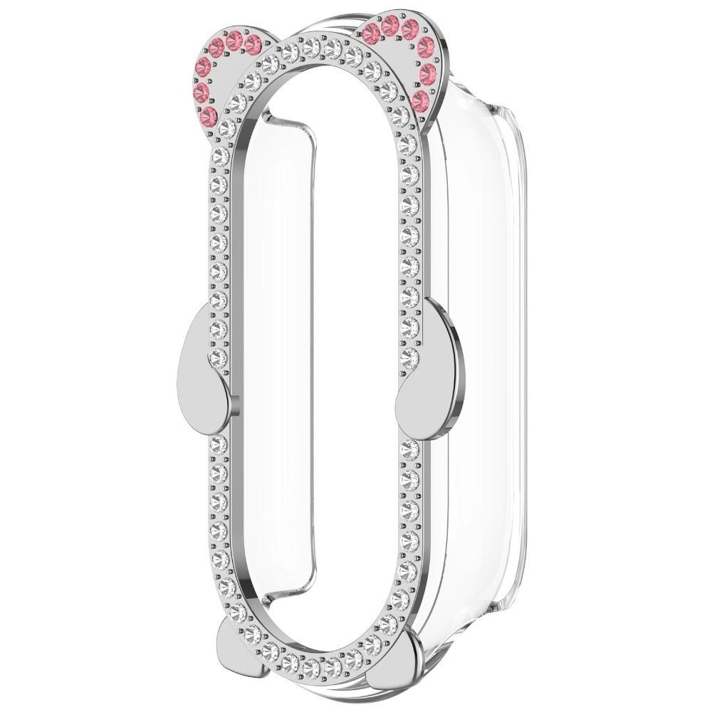

Diamond PC Protective Case Cute Bear Anti-Scratch Screen Protector Bling Hollow Cover Shell for Xiaomi Band 9 серебряный