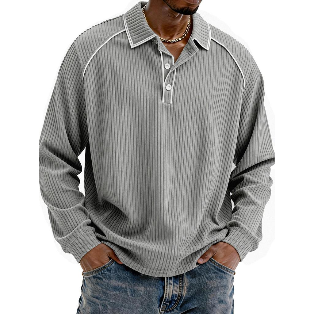 Men's Single-Breasted Lapel Long-Sleeved Casual Comfortable Long-Sleeved Top