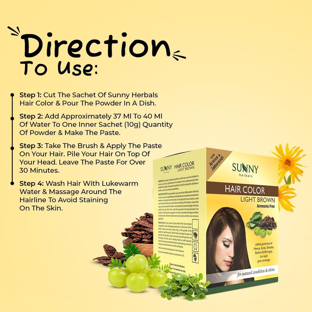 Sunny Herbals Light Brown Hair Color 20G X 4 Pack | Natural, Ammonia-Free, Long-Lasting Hair Dye for Soft Shiny Hair