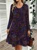 Spring Autumn Women Dress Casual Long Sleeve O-neck 3D Print Loose A-Line Dress Oversized Home Wear Robe