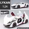 Supersportovní model Supersport Lykan v měřítku 1/24, stahovací auto ze zinkové slitiny se zvukem a světlem pro děti, chlapec, dívka dárek