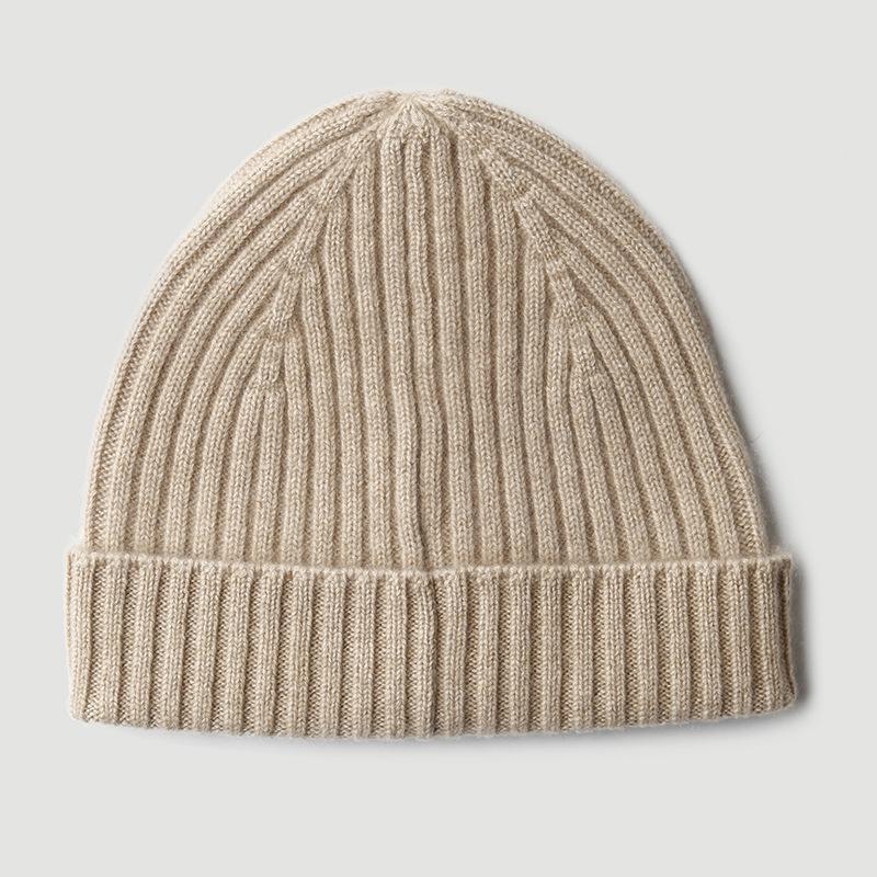 

Women s Ribbed Striped Knitted Cashmere Hat - Warm Turn-up for Autumn & Winter блакить