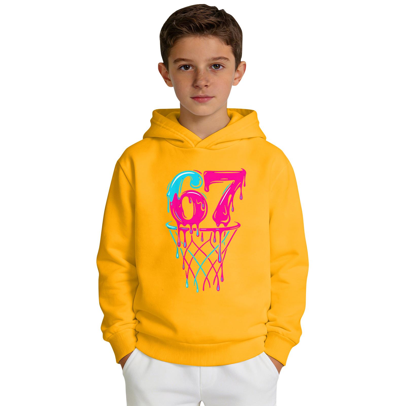 

Boys Printed Hooded Long-Sleeve Sweatshirt Casual Sports Comfort Sweatshirt 160 жовтий