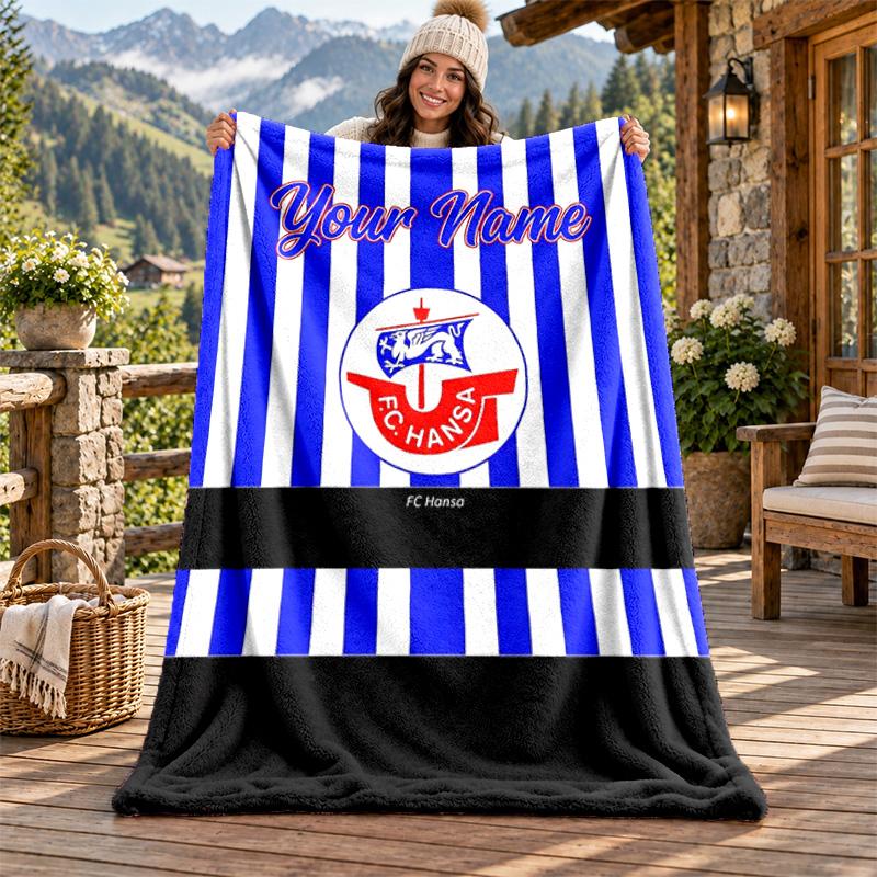FC Hansa Rostock Custom Name Flannel Blanket Personalized Soft Warm Plush Throw Blanket Customized Gift for Family Friends