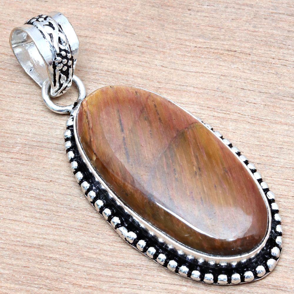 Pendant Tiger's Eye Gemstone Handmade Mother'Day Silver Jewelry 2"