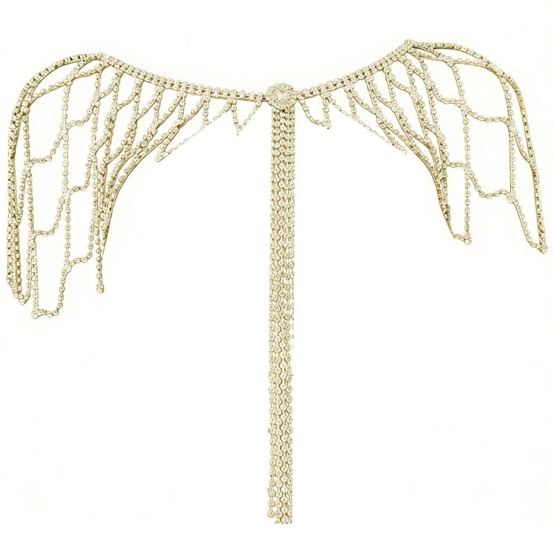 Lightweight Alloy Rhinestoned Tassels Body Chain Shoulder Chain With Easy Wear For Bride On Wedding Day