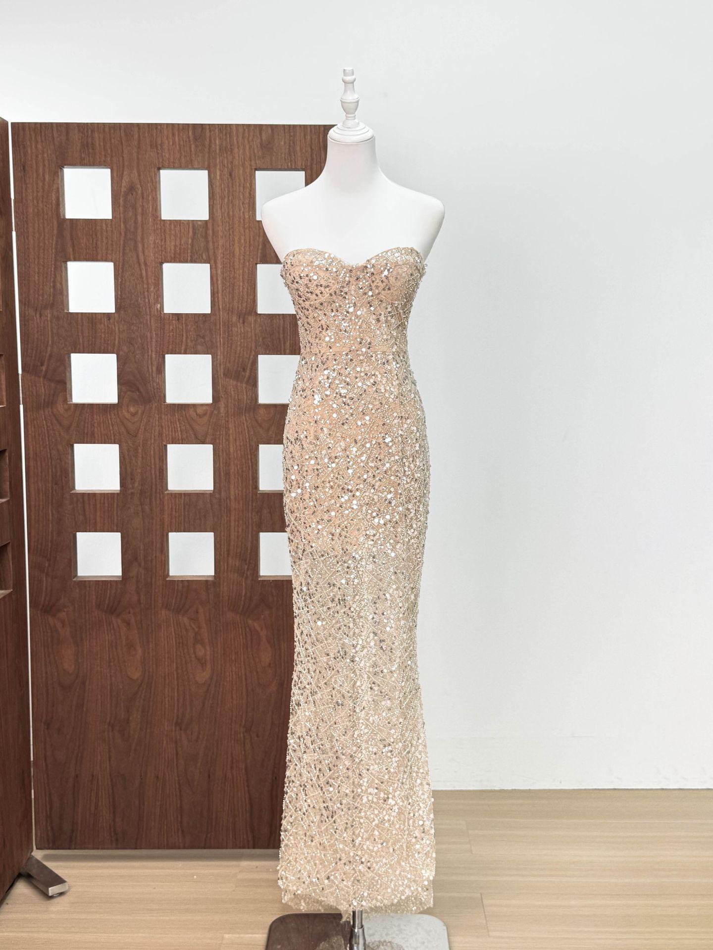 2025 French Luxury Gold Sequin Mermaid Gown Large золотой/шампанского