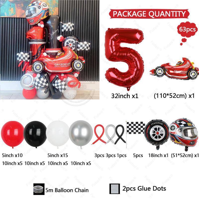 

63pcs Racing Theme Balloons Red Number Birthday Balloon Helmet Tire Racing Car Party Decoration Childrens Birthday Surprise Gift other