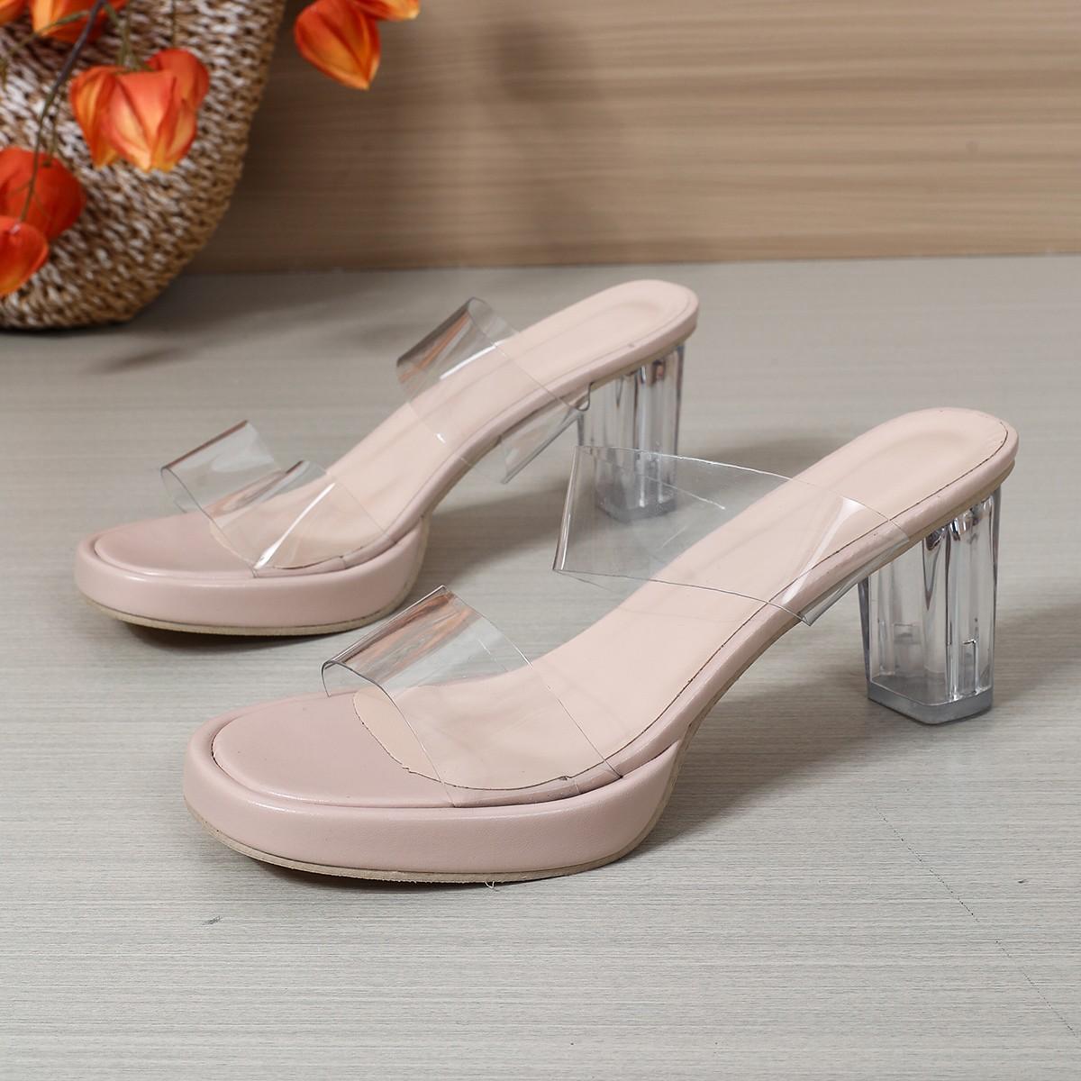 

Прозрачные каблуки Массивная обувь Женская обувь Увеличение высоты 8 см Уличные Приморские сандалии 42 дубильная кора