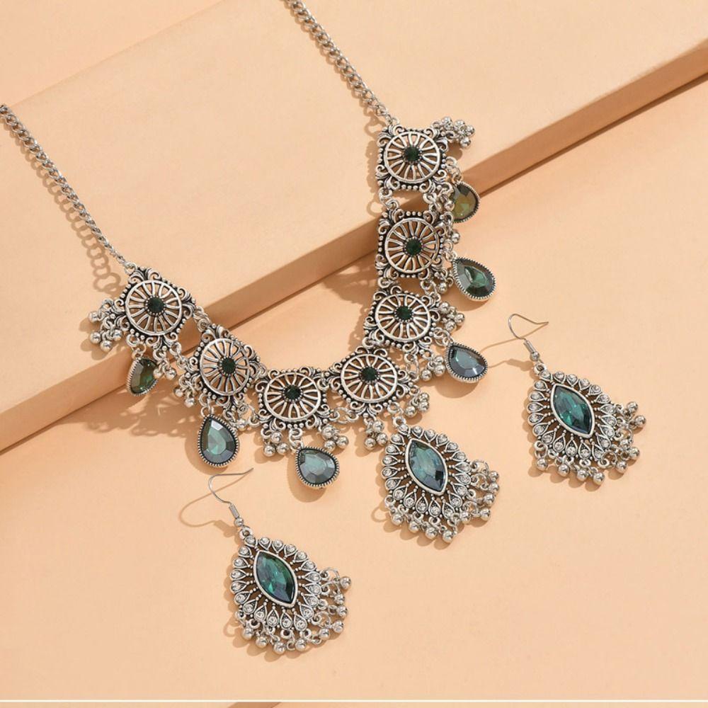 Water Drop Bohemia Style Jewelry Set Crystal Rhinestone Necklace Set Necklace Earrings Set  Women