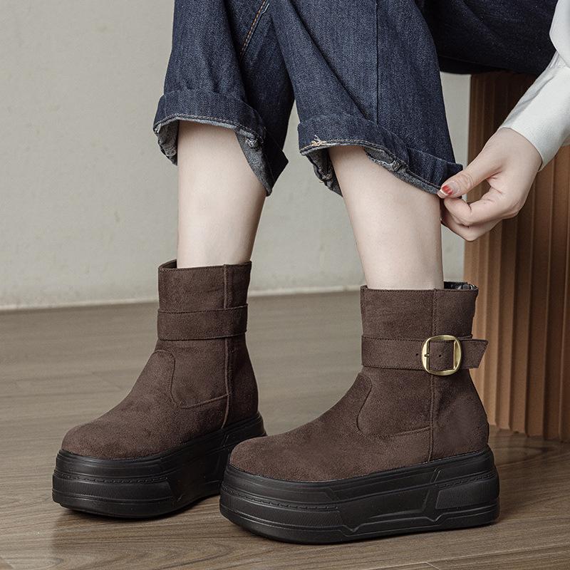 2025 Winter New Female Women Boots British Wind Increased 7CM High Heel Platform Boots Fashion Plus Velvet Women's Shoes