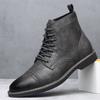 Autumn High-top Men's Lace-up Leather Boots Fashion Casual Lace New Designer Shoes Male Solid Color Ankle Boots Man