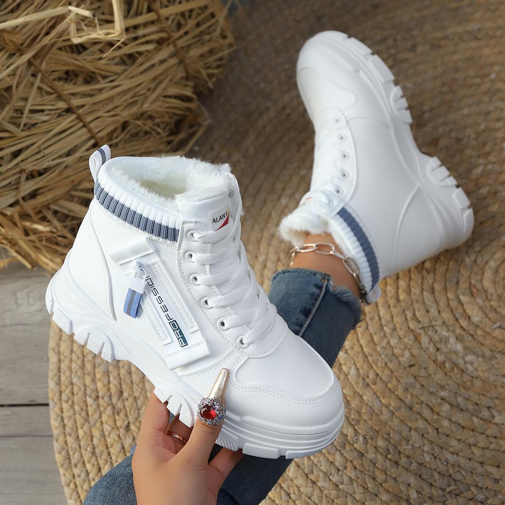 2025 Vinter Dame Gå Høye Topper Plysj Tykke Varme Sneakers Dame Komfortable Snøresko Platformsko Dame Zapatos De Mujer