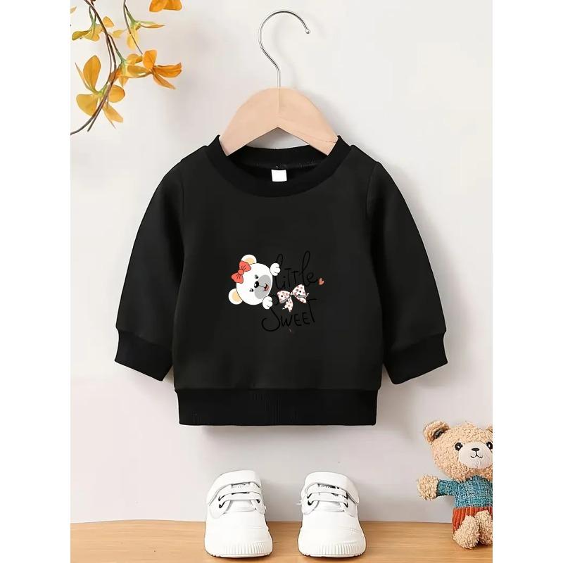 Kids Lightweight Crewneck Pullover Sweatshirt, Cartoon Bear With Creative Letter Graphic Print