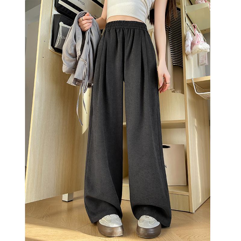 Spring Summer Women's Wide Leg Pants Elastic Waist Stright Long Loose Pants Casual Female Solid Soft Pants Trousers