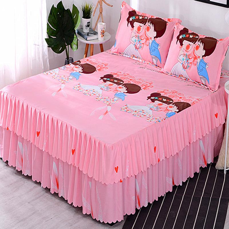 Bedroom Household Single-piece Sanding Bed Skirt Solid Color Skin-friendly Bedspread Bed Cover Bedroom Student Dormitory Sheets