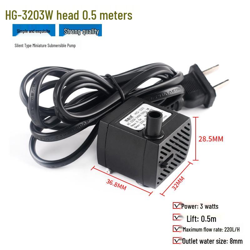 Leise 220V Mini-Tauchpumpe für Aquarium, Aquarium, Springbrunnen, Bonsai, mit Mikro-Umwälzung und Felsfilter.