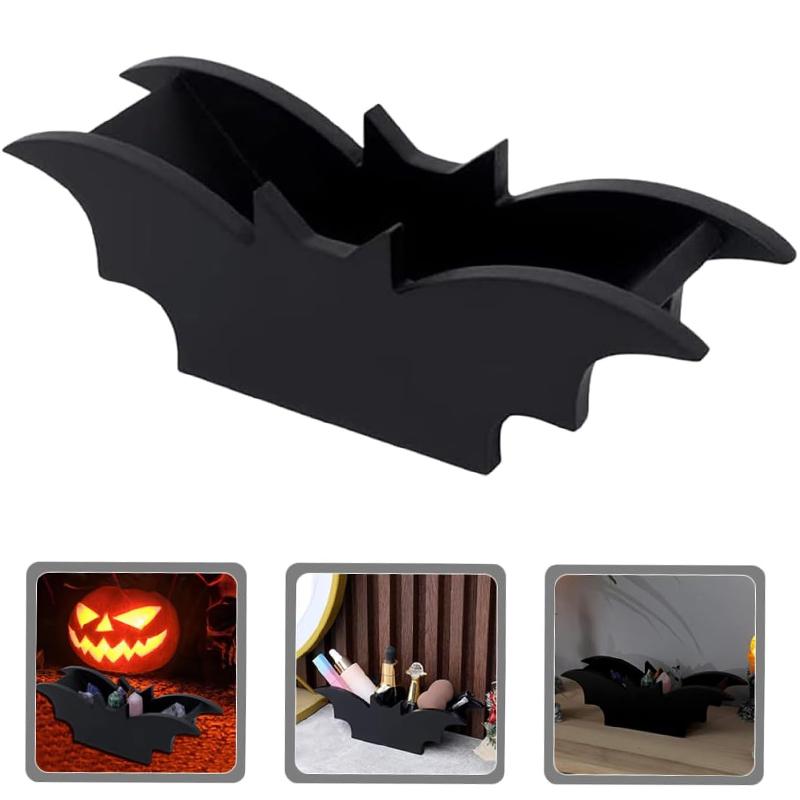 Halloween Bat Makeup Brush Holder Gothic Wooden Storage Box  Display Holder Cosmetics Jewelry Storage Tray Home Party