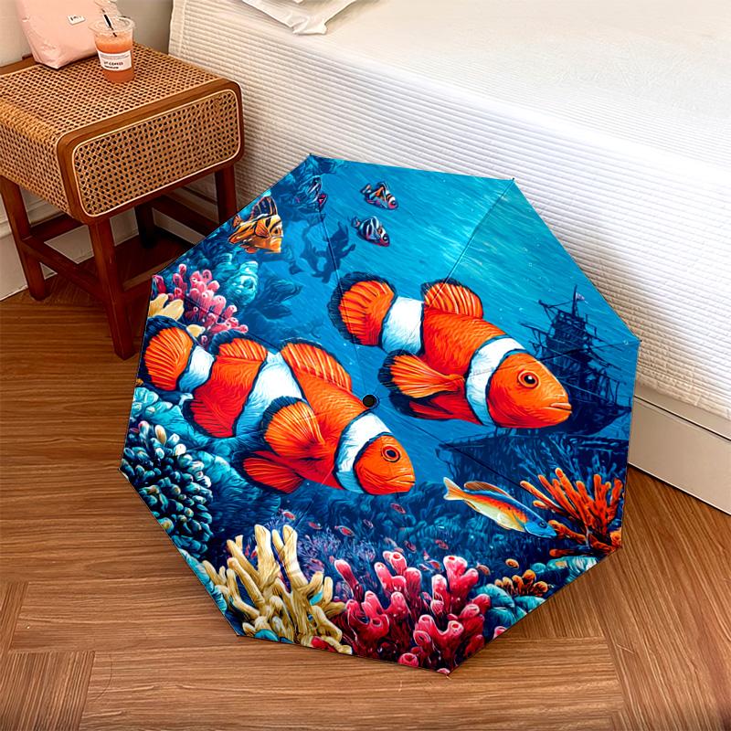 1 Stück Automatischer Faltregenschirm - Clownfisch-Muster, Tragbares & Faltbares Design mit 8 Speichen, Weihnachts-Geburtstagsgeschenke