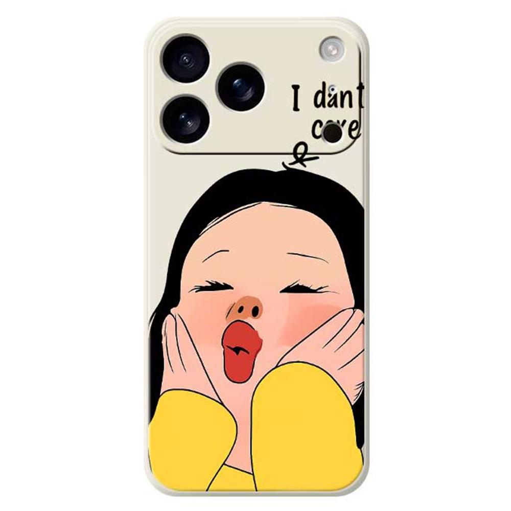 

For iPhone 17 Pro Case Girl Holding Face Pattern Printing Straight Edge TPU Phone Back Cover Beige