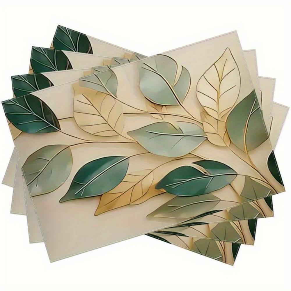 4/6/8/10pcs small fresh leaf placemats are durable and machine washable for daily kitchen and dining table decoration