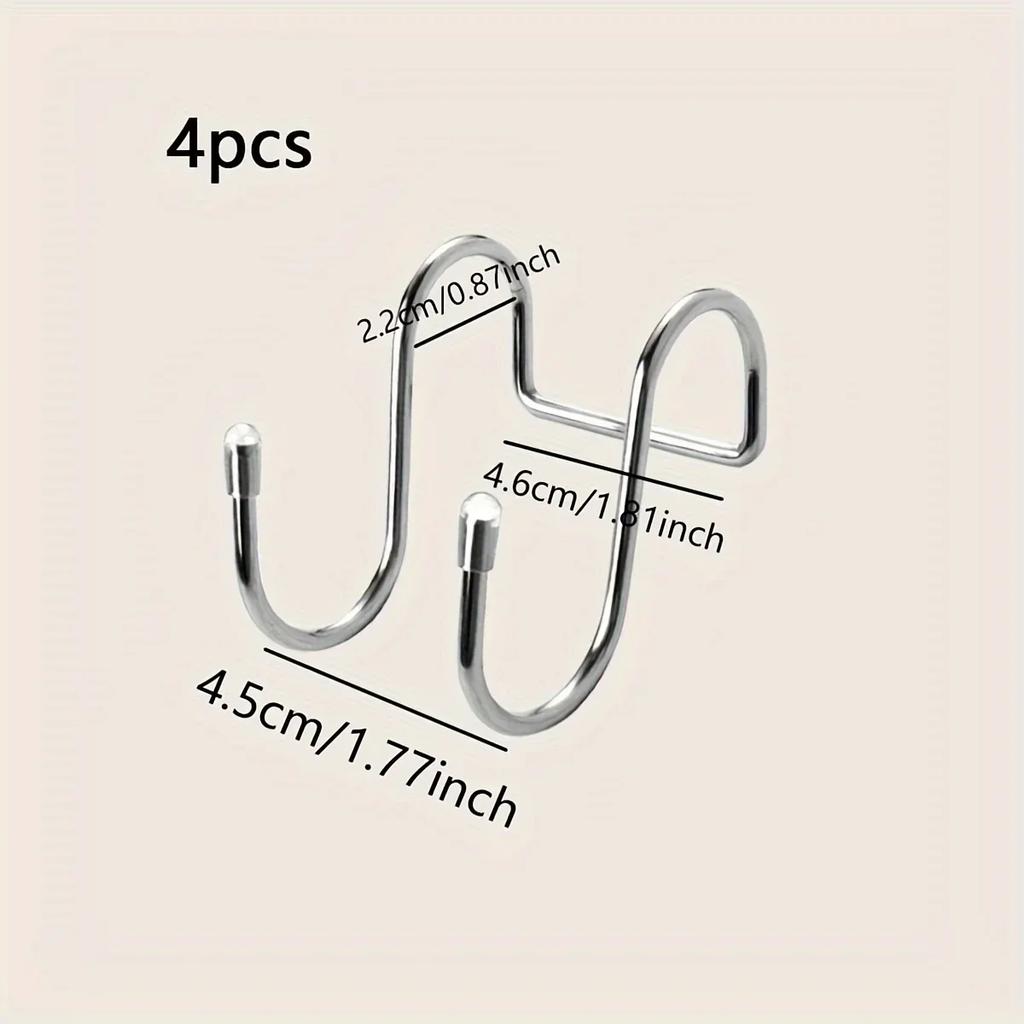 4/8pc-S-shaped Cabinet Door Hooks Stainless Steel Punch-Free Behind Door Hanger Holder Home Kitchen Bathroom Door Organizer Hook