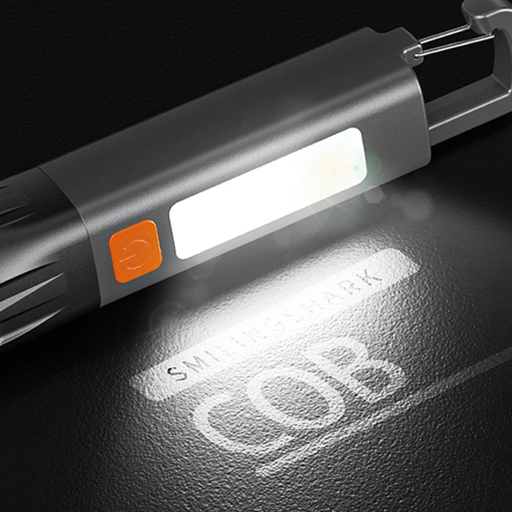 LED Flashlight EDC Torch Light With Hook Camping Light USB Charging Portable Outdoor Zoomable Waterproof For Outdoor