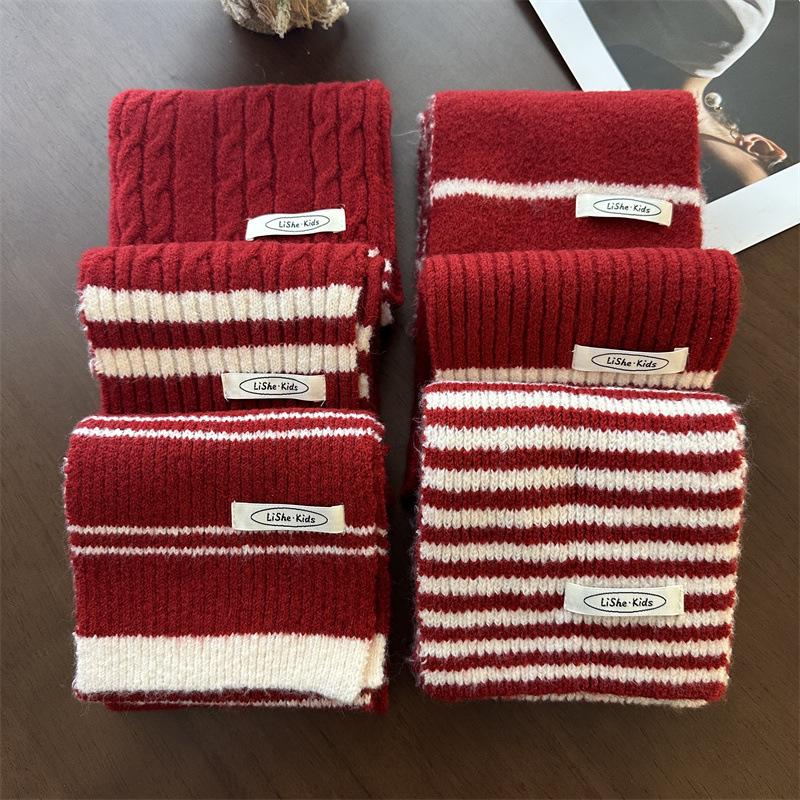 Korean Unisex Striped Knit Scarf - High-End Autumn/Winter Style for Children