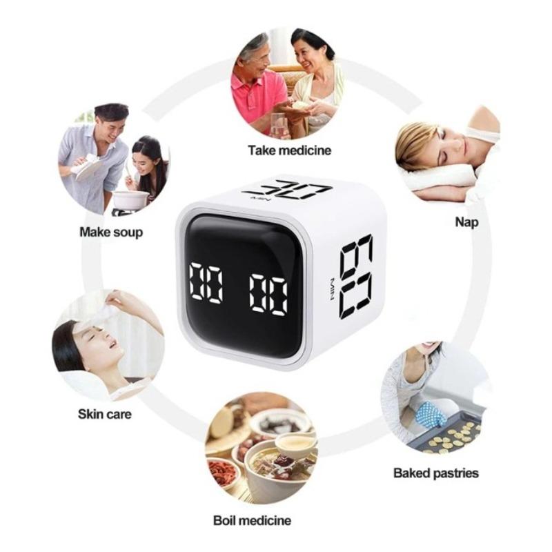 Schwerkraft - Sensor Flip Timer, Visueller Countdown/Up, Stummer Timer für Studium/Arbeit/Küche (Typ - C Aufladung, Schwarz/Weiß)