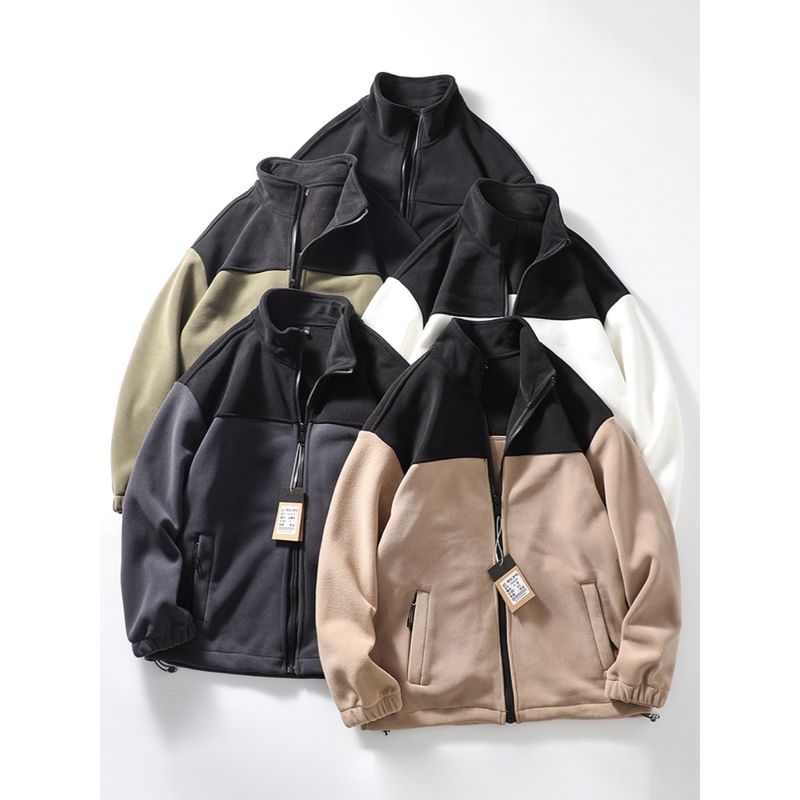 Men's Double-Sided Fleece Jacket Thickened Polar Fleece and Fleece Clothing Jacket Export Men's Stand Collar Cardigan Zipper Sweatshirt