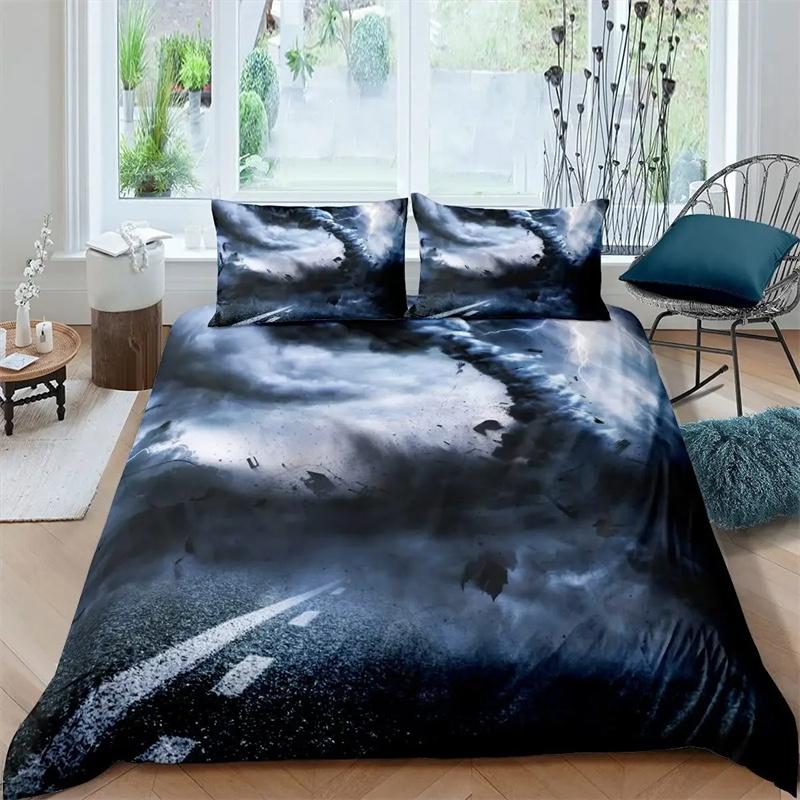 Highway Duvet Cover Set Tornado Lightning Bedding Set Disaster Queen King 2/3 Pcs Polyester Quilt Cover for Adults Boys Teens