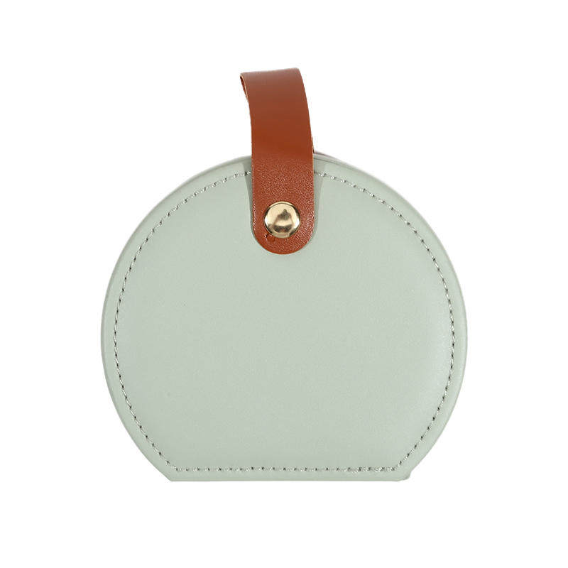 Portable Semi-Circular Small Travel Jewelry Case for Women Compact Top Handle Ring Necklace Earring Organizer Box