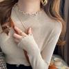 Women's Bottoming Shirt with Autumn and Winter Style New Style Half Turtleneck Sweater Knitted Top with Fungus Edge
