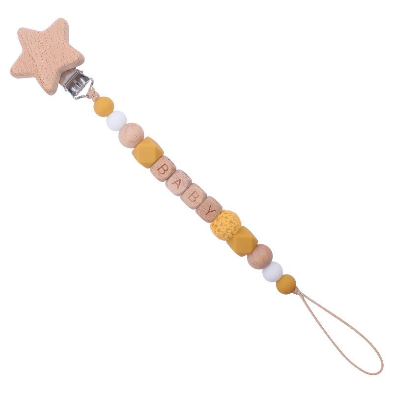 Baby Pacifier Clips Handmade Wood Soother Chew Teethers Toys Dummy Safe Silicone Teething Pacifier Chains Gift