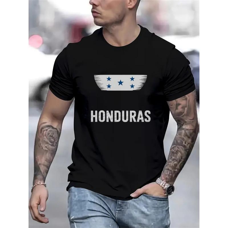 

European Size Men s Honduras Flag Graphic T-Shirt - Black Short Sleeve Casual Tee with Bold HONDURAS Text & Emblem, Lightweight Summer Shirt 4XL чорний