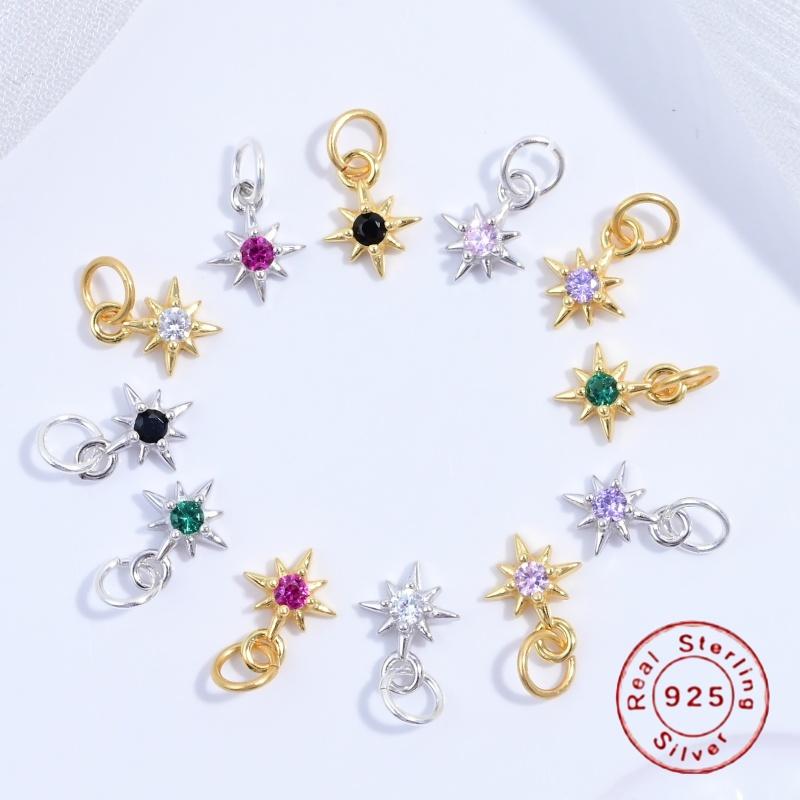 S925 Silver Miniature Zircon Eight-star Shaped Charms Diy Jewelry Making Accessories Earring Necklace Parts Shiny Fitt