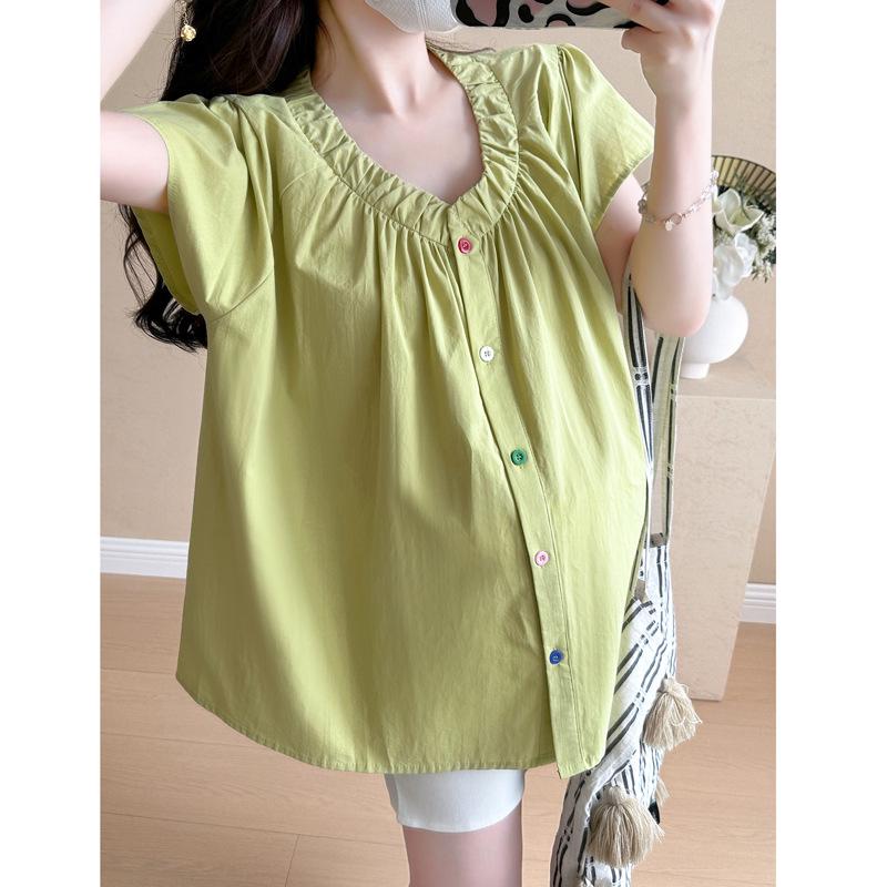 

Korean V-neck Puff Sleeve Sweet Doll Top with Belly Support Shorts XL