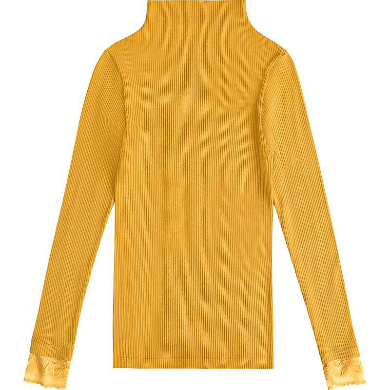 Women's Thermal Half-High Collar Lace Top - Slim Fit Autumn & Winter Wear