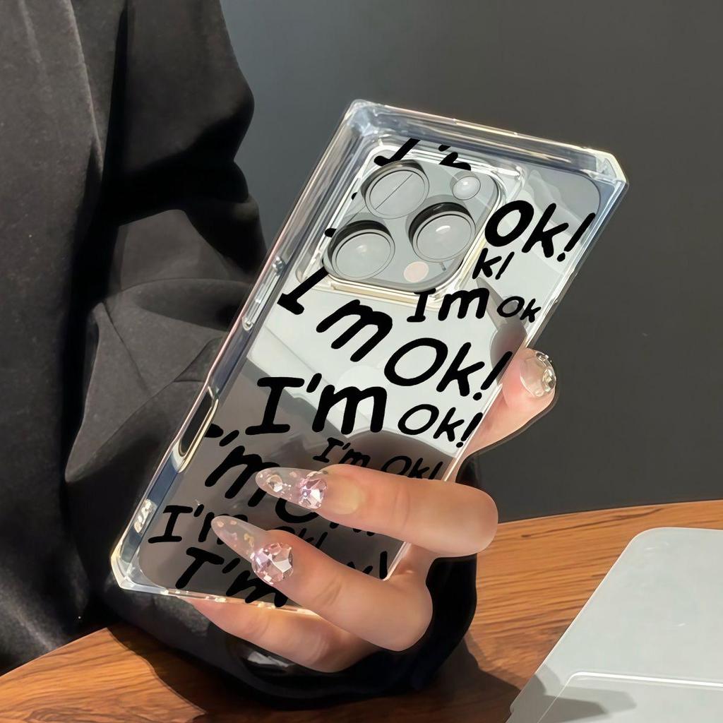 Transparent Square Back Tube Case Casing Protection For iPhone 15 Plus 13 12 16 ProMax 11 14 Pro Max Anti-Oxygen,I'M OK Pattern