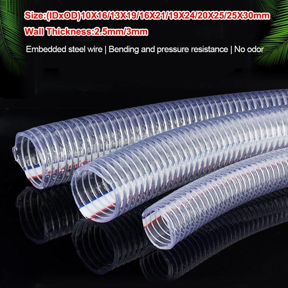 New PVC Steel Wire Hose Transparent ID 10-25mm Flexible Pipe 1/3meters Water Pump Tube