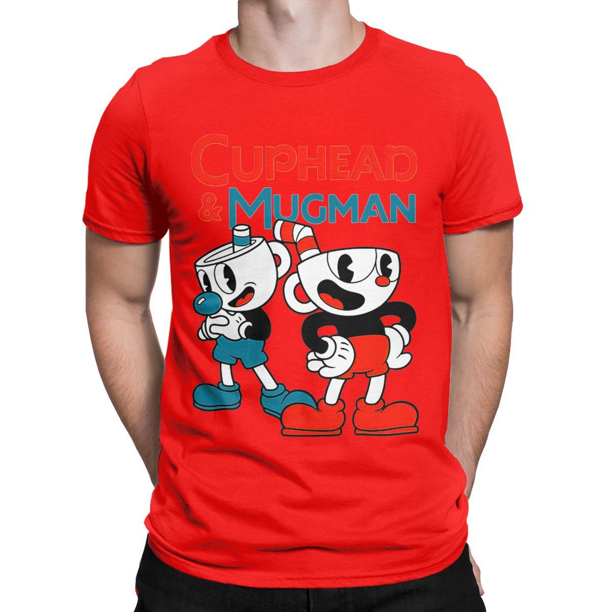 

Винтажная футболка Cuphead & Mugman Retro Games для мужчин, футболка из чистого хлопка с круглым вырезом и коротким рукавом, одежда больших размеров S