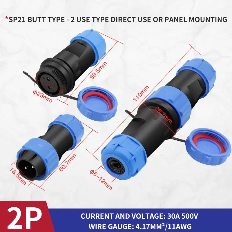 

IP68 SP21 Waterproof Aviation Connector Socket with Male and Female Butt, 2/3/4/5/6/7/12 Pins Docks for Industrial Use