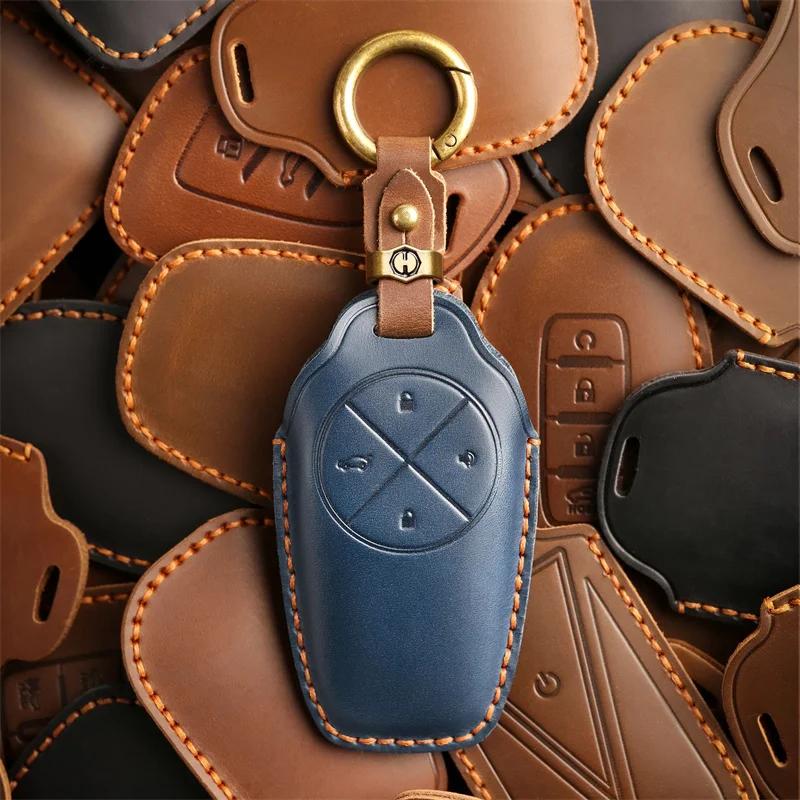 Styling Mouldings Car Fob Key Cover Keychain Accessories Leather Case Holder Protector Shell for Nio Es6 2019 Es8 2018 Keyless E