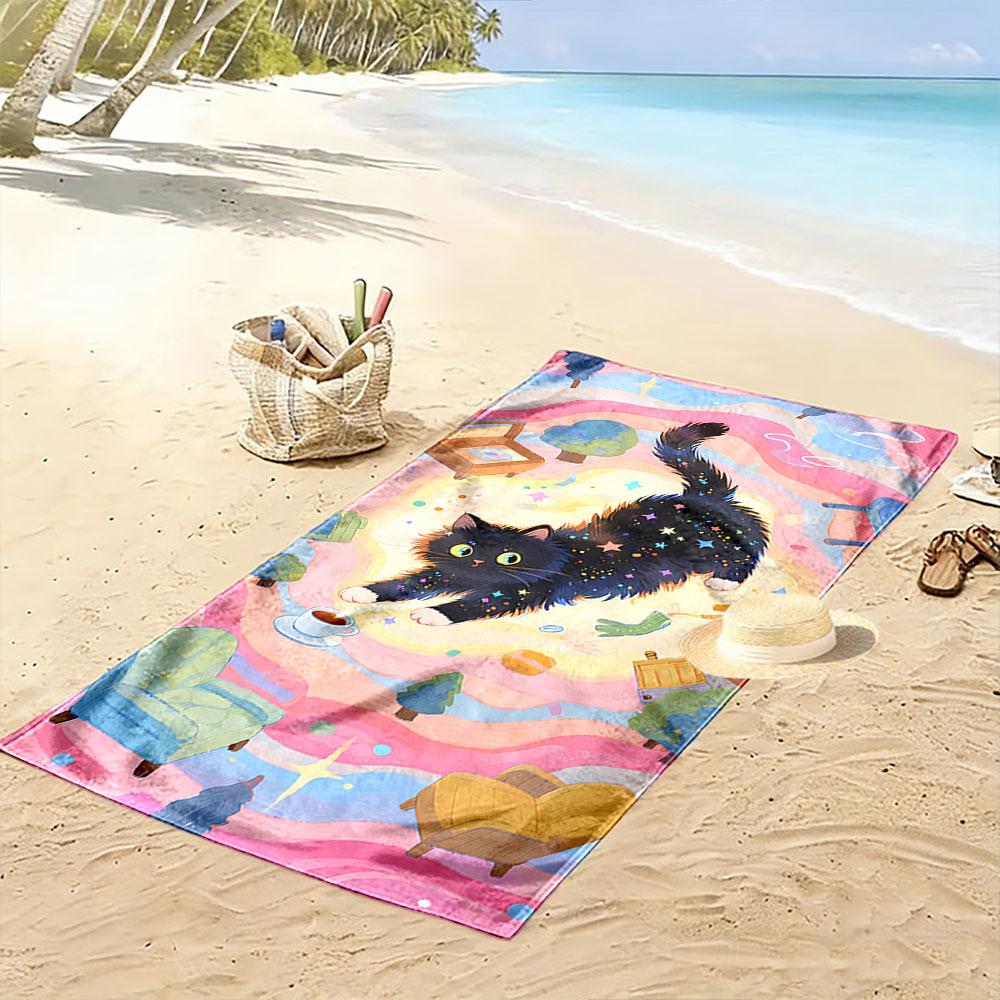 Cosmic Cat Fantasy Beach Towel A must-have beach towel for beach travel
